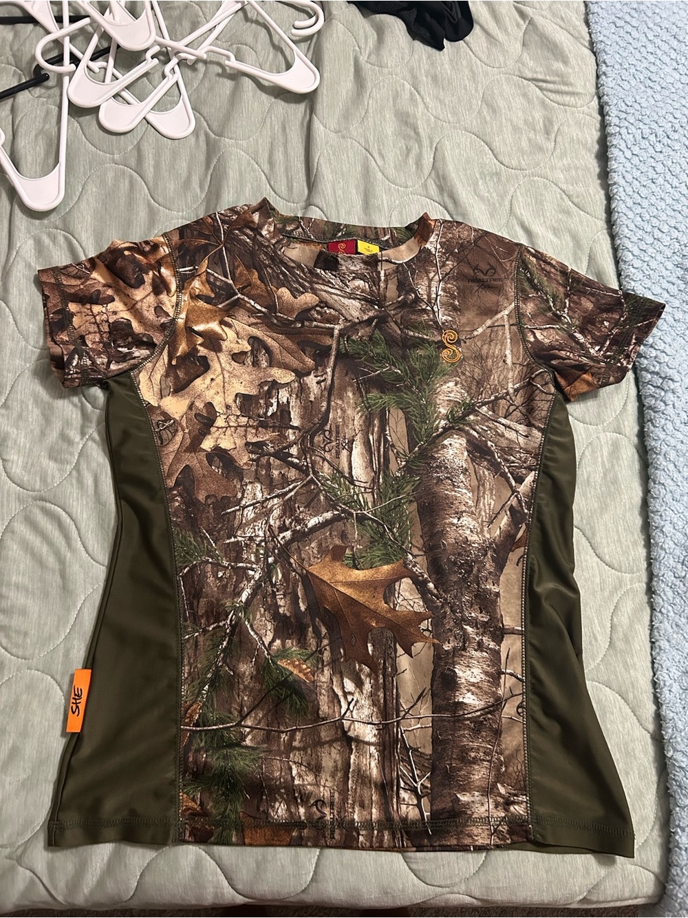 Others Follow Women's Short Sleeve Camouflage Tee in Brown and Olive